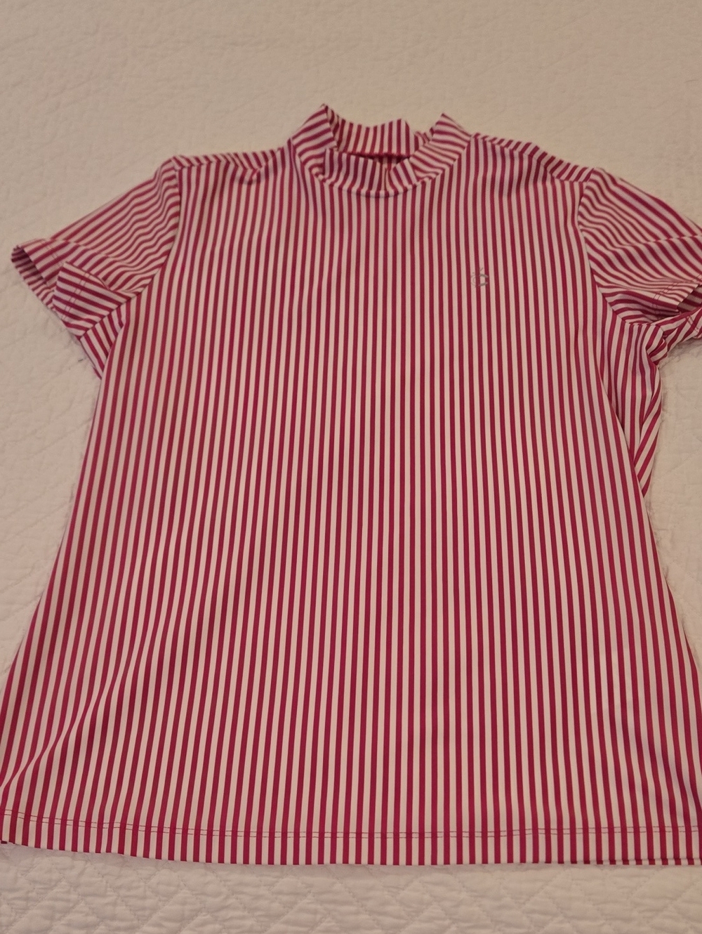 Louis Castel Red & White Striped Mock Neck Golf Tee